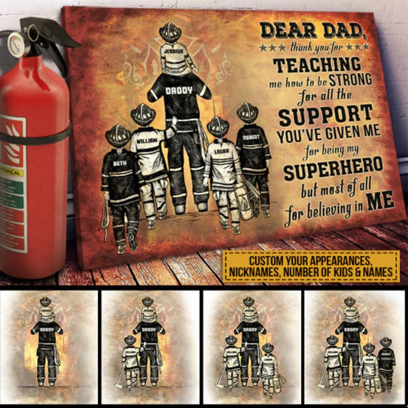 Personalized Firefighter Dad And Child Thank You Custom Canvas Personalized Canvas Father Day Canvas Gift For Father
